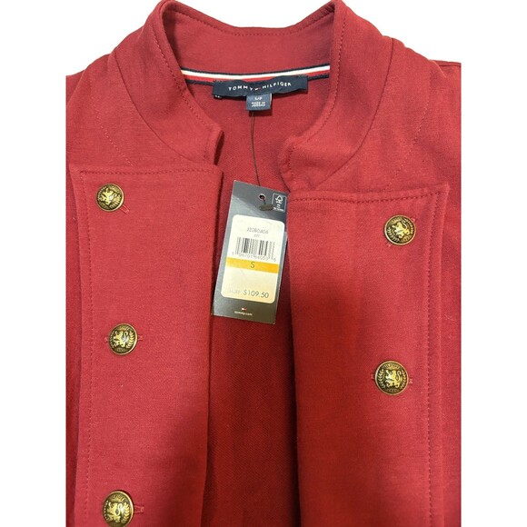 Tommy Hilfiger Red Ponte Knit Military Blazer Jacket Vintage Cotton Women Small - Picture 1 of 5